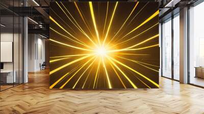 abstract yellow colored light ray starburst glow background design from Generative AI Wall mural