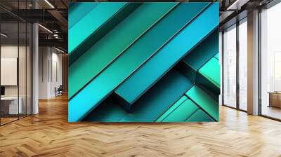 blue green gradient smooth shiny metal theme striped diagonal lines and blocks pattern abstract background from Generative AI Wall mural