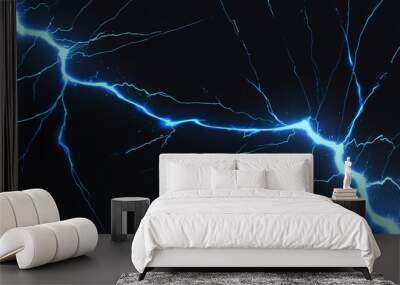 blue lightning impact effect on plain black background from Generative AI Wall mural