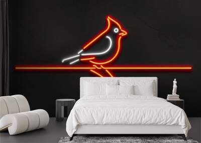 cardinal bird drawing of neon sign on plain black background 39 Wall mural