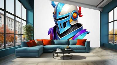 colorful retro theme knight head 3d art logo in plain white background Wall mural