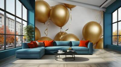 gold party balloon plain white background from Generative AI Wall mural