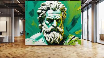 greek god zeus portrait green theme oil pallet knife paint painting on canvas with large brush strokes modern art illustration from Generative AI Wall mural