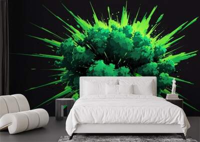 green explosion impact effect on plain black background from Generative AI Wall mural