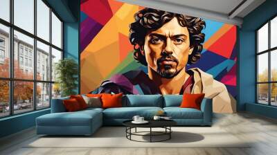 Michel Angelo merisi da caravaggio portrait colorful geometric shapes background. Digital painting. Vector illustration from Generative AI Wall mural