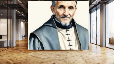 Portrait painting of Saint Vincent de Paul illustration art plain white background from Generative AI Wall mural