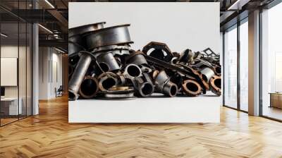 Row of scrap metals on a plain white background, banner background template mockup from Generative AI Wall mural