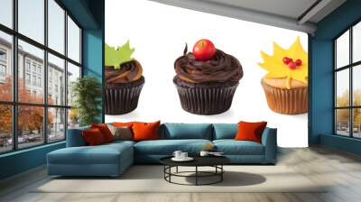 set of autumn season concept cupcakes isolated transparent background png .png Wall mural