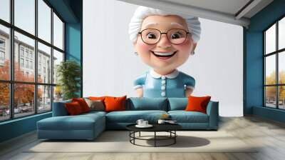 smiling cute grandmother 3d cartoon character on plain white background 207 Wall mural