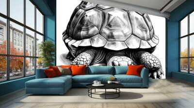 Tortoise head black and white sketch on plain white background Wall mural