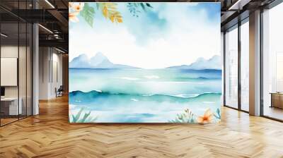 white theme watercolor sea summer background from Generative AI Wall mural