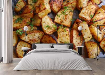 close up of the roasted potatoes Wall mural