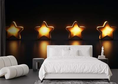 3D Illustration of Golden Stars Reflecting Customer Experience. AI generated illustration Wall mural