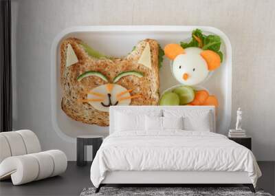 Cat and mouse healthy lunch box, fun food art for kids Wall mural