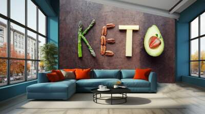 Keto word made from ketogenic food, new year health diet resolution Wall mural