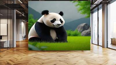 giant panda eating bamboo Wall mural