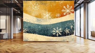 Abstract winter scene featuring snowflakes and a luxurious glittering design in champagne gold Wall mural