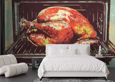 Close up of a turkey roasting in an oven for a festive celebration Wall mural