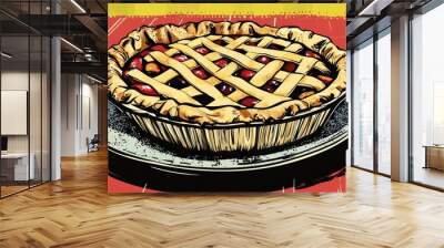 Coloring book illustration of a delicious homemade apple pie dessert Wall mural