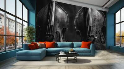 Detail shot of two aligned double bass instruments Wall mural