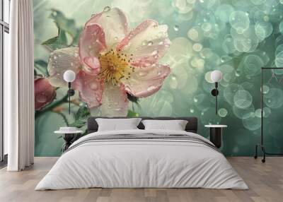 Dog rose flower on a rainy day in spring Wall mural