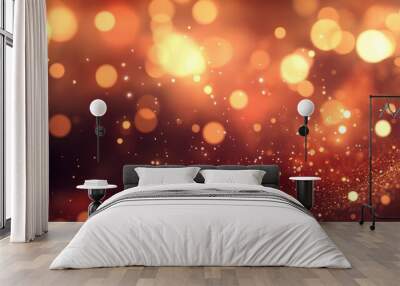 Gold and dark red fireworks with bokeh effect creating an abstract holiday background with ample copy space Wall mural