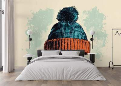 Hand drawn sketch of a festive hat Doodle ink design of a cozy cap Wall mural