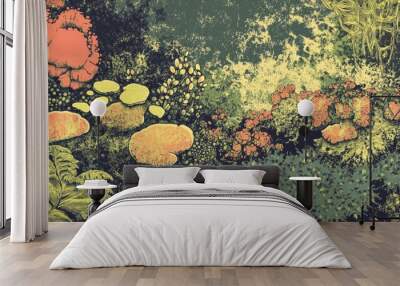 Intricate Patterns of Lichen and Moss in a Retro Style Wall mural