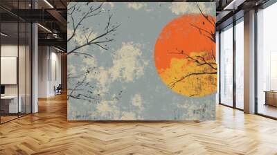 Melancholic autumn scene featuring a gray sky and barren trees Wall mural