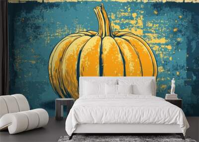 Outline of a single fresh pumpkin with decorative elements Wall mural