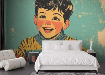 Playful young boy exuding confidence in a cozy sweater perfect for coloring fun Wall mural