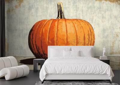 Retro coloring book illustration of a pumpkin on a textured surface Wall mural