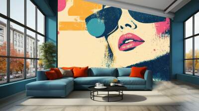 Retro illustration featuring a sparkling glitter effect on a white backdrop with abstract bokeh elements Wall mural