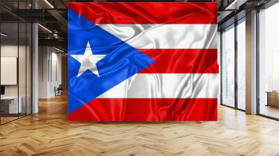 Puerto Rico flag waving in the wind. National flag on satin cloth surface texture. Background for international concept. Wall mural