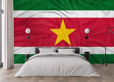 Suriname national flag texture. Background for international concept. Simple waving flag. Wall mural