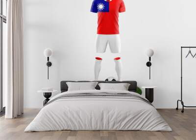 Taiwan soccer player standing on football grass, wearing a national flag uniform. Football concept. championship and world cup theme. Wall mural