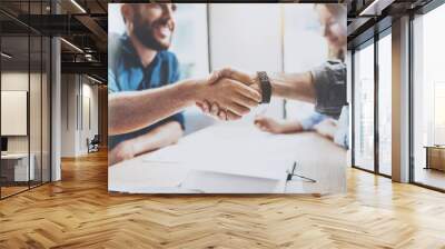 business male partnership handshake concept.photo two mans handshaking process.successful deal after Wall mural