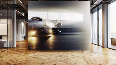 Business private jet airplane parked at terminal. Luxury tourism and business travel transportation concept. 3d rendering Wall mural