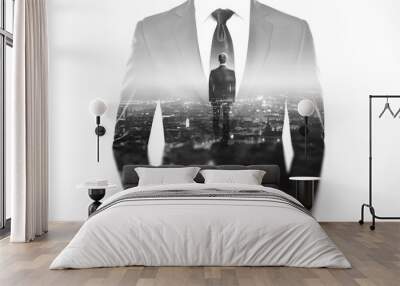 Double exposure concept with business man in modern suit Wall mural