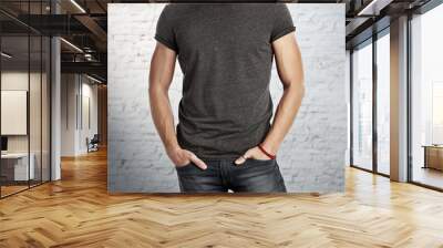 young man wearing blank t-shirt Wall mural