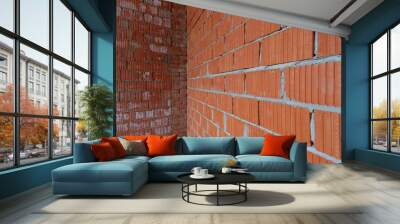 Brickwork of red bricks of different shades and textures in perspective Wall mural