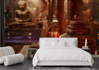 asian interior with buddha statue Wall mural