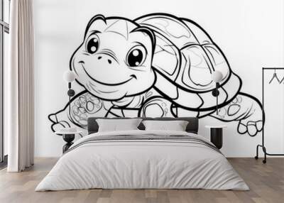 coloring page for kids, turtle, cartoon style, thick line,low detail, no shading Wall mural