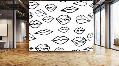 Vector seamless pattern with hand-drawn lips. Texture for ceramic tile, wallpapers, wrapping gifts, textile print. Vector illustration. Wall mural