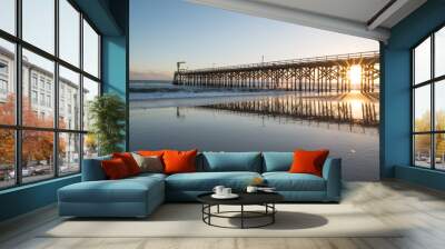 Pier with Reflection During Sunset and Low Tide in Gaviota State Park, California Wall mural