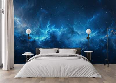 A dark blue background with stars and nebulae depicting the night sky and outer space. Wall mural