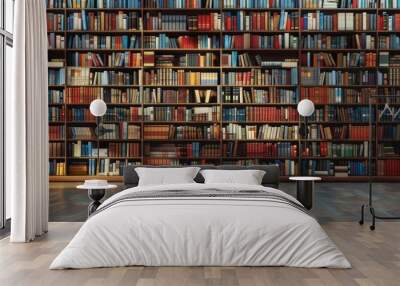 A large library with many bookshelves filled with various colored and sized books Wall mural