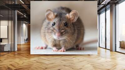 A white mouse is standing on a white surface Wall mural