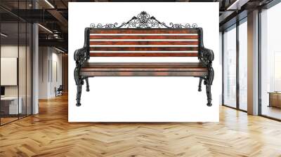 A wooden bench with a metal frame and ornate design Wall mural