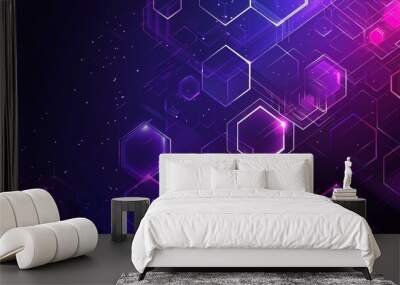 Abstract purple and blue background with a hexagon pattern for technology, science or business concept vector illustration.  Wall mural